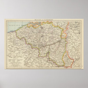 Póster Mapa de Bélgica y de Luxemburgo