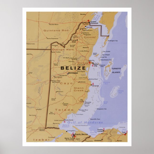 Póster Mapa de Belice (1990) Atlas del país de América Ce (Frente)