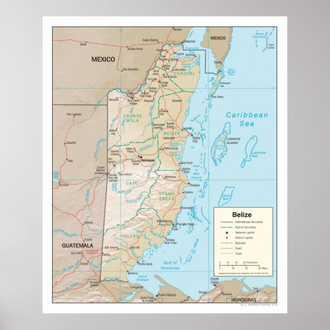 Póster Mapa de Belice (2003) País de América Central (Frente)