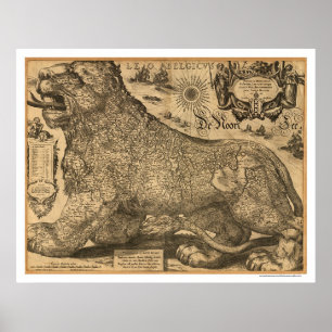 Póster Mapa de Benelux Leo Belgicus de Europa 1611