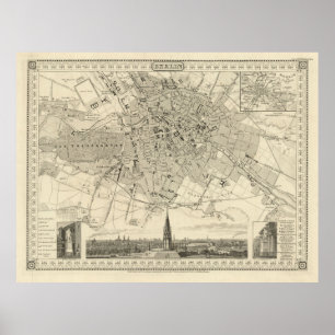 Póster Mapa de Berlín 1850, Ilustración Histórica de la C