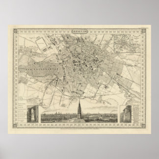 Póster Mapa de Berlín 1850, Ilustración Histórica de la C