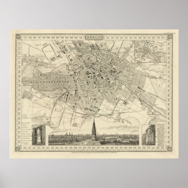 Póster Mapa de Berlín 1850, Ilustración Histórica de la C (Frente)