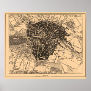 Póster Mapa de Berlín, Alemania, 1890-1907