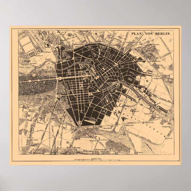 Póster Mapa de Berlín, Alemania, 1890-1907 (Frente)