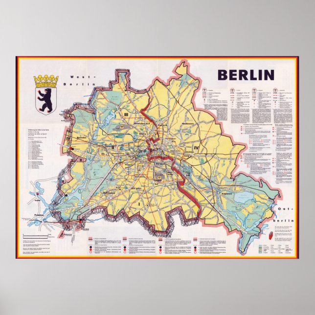 Póster Mapa de Berlín Este/Oeste retro (Frente)