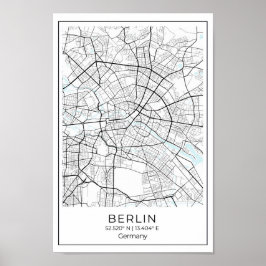 Póster Mapa de Berlín - Mapa blanco y negro de Berlín