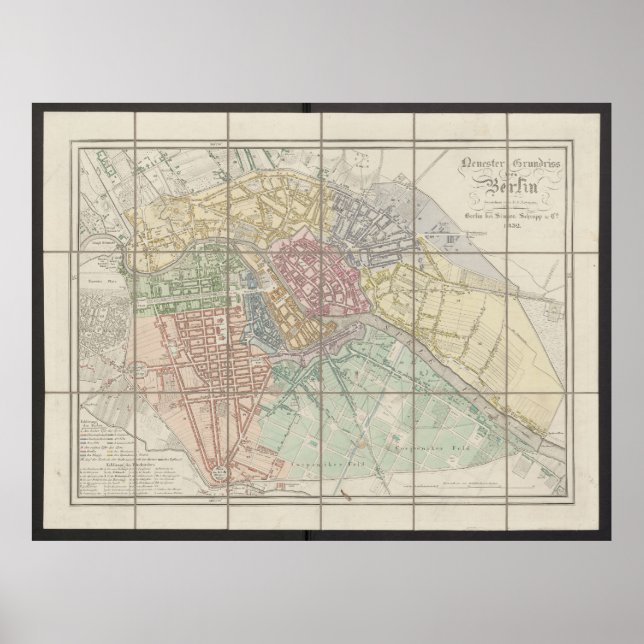 Póster Mapa de Berlín, Neuester Grundriss, Plan de Aleman (Frente)