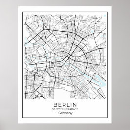 Póster Mapa de Berlín - Poster de mapas en blanco y negro