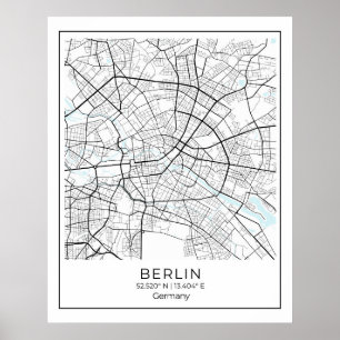 Póster Mapa de Berlín - Poster de mapas en blanco y negro
