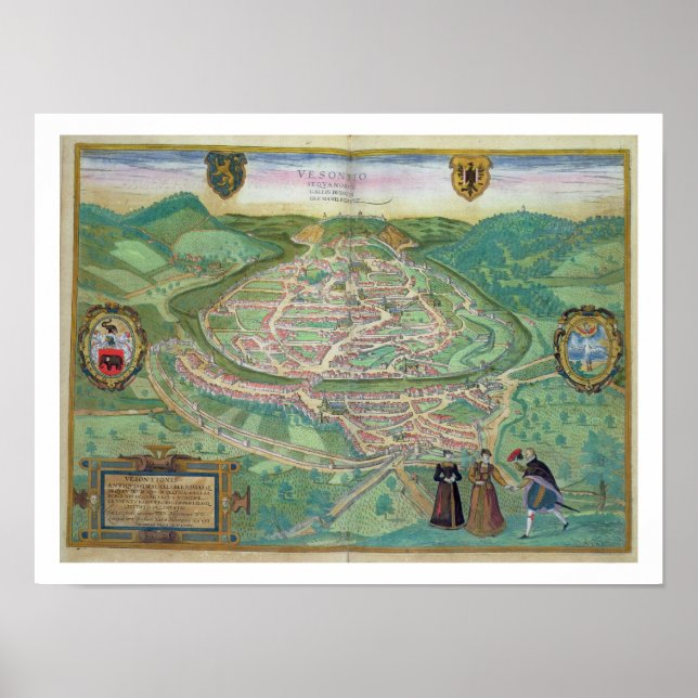 Póster Mapa de Besancon, de 'Civitates Orbis Terrarum' b (Frente)