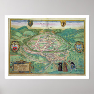 Póster Mapa de Besanzón, de "Civitates Orbis Terrarum" b