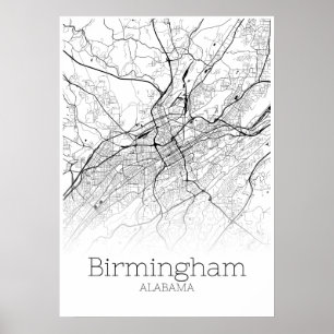 Póster Mapa de Birmingham - Alabama - Poster de Mapa de l