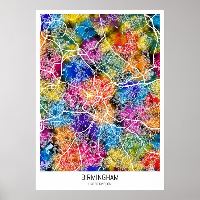 Póster Mapa de Birmingham Reino Unido (Frente)