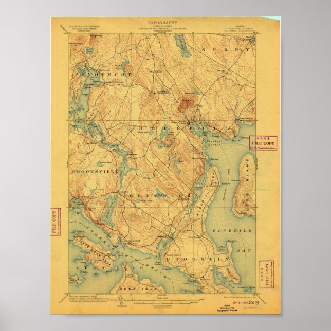 Póster Mapa de Bluehill Maine 1904 (Frente)
