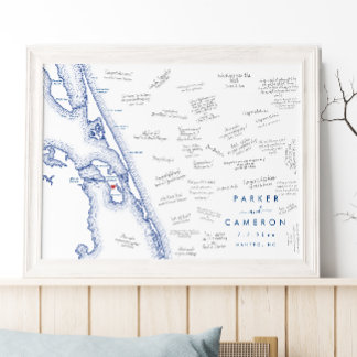 Póster Mapa de Boda de Manteo NC Azul Marino Cartel de Li
