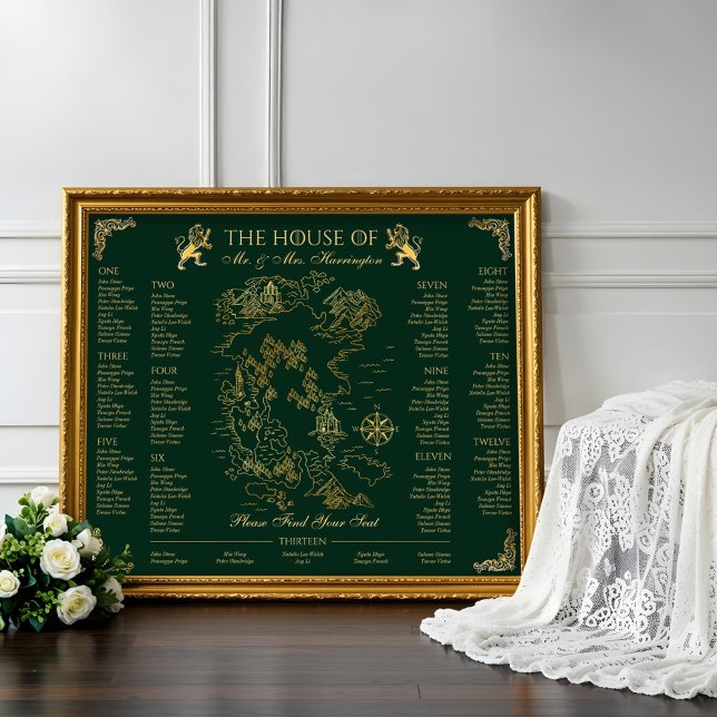 Póster Mapa de Bodas de Fantasía Medieval Royal Muse 13 a (Royal Muse Medieval Fantasy Wedding Map 13 Seating Poster)