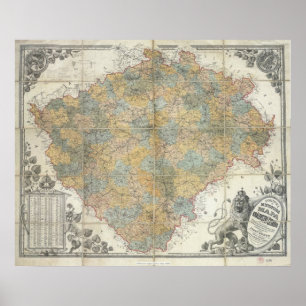 Póster Mapa de Bohemia de Erben, República Checa, 1883
