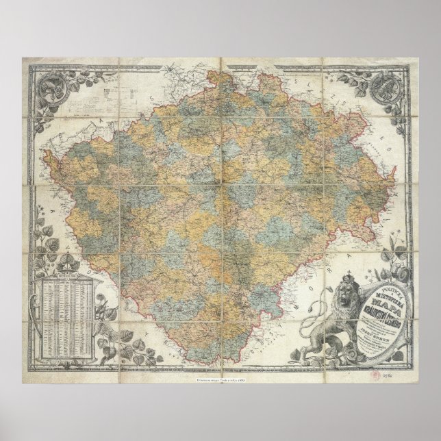 Póster Mapa de Bohemia de Erben, República Checa, 1883 (Frente)