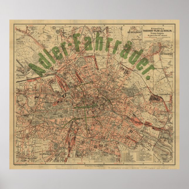 Póster Mapa de bolsillo de Berlín c.1897 – Plan de Kiessl (Frente)