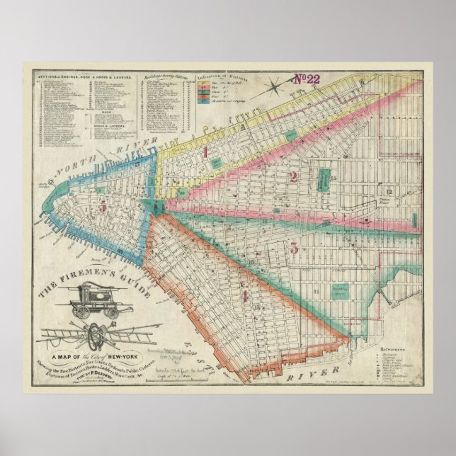 Póster Mapa de bomberos de NYC en 1834 - Poster de la ant (Frente)