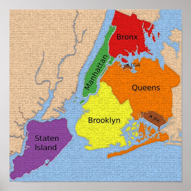 Póster Mapa de Boroughels de Nueva York (Frente)