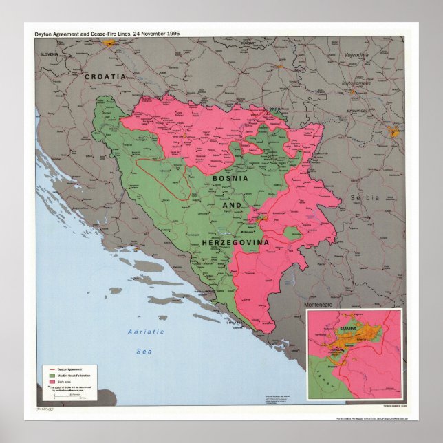 Póster Mapa de Bosnia y Herzegovina - 1995 (Frente)