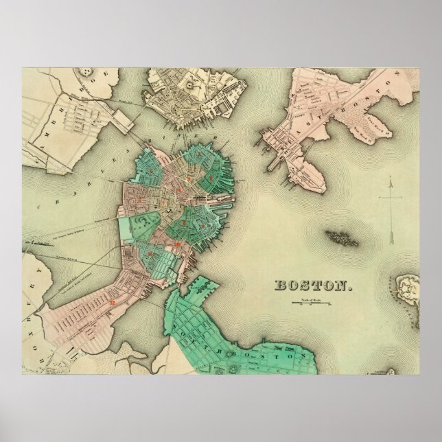 Póster Mapa de Boston - 1838 (Frente)