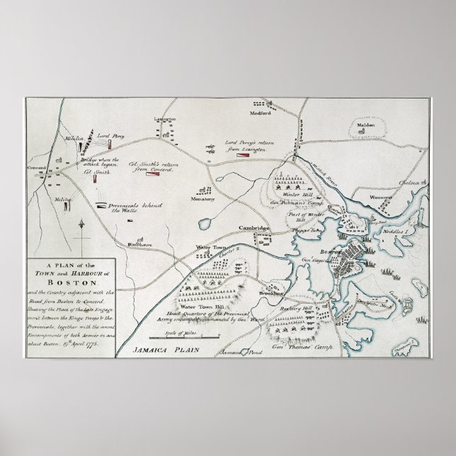 PÓSTER MAPA DE BOSTON-CONCORD, 1775 (Frente)