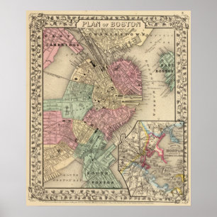 Póster Mapa de Boston de Mitchell