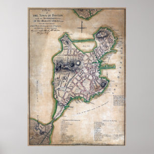 Póster Mapa de Boston Massachusetts 1775 de la página Tho