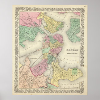 Póster Mapa De Boston Y Ciudades Adyacentes