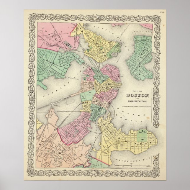 Póster Mapa De Boston Y Ciudades Adyacentes (Frente)