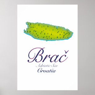 Póster Mapa de Brač Adriatic Sea, Croacia