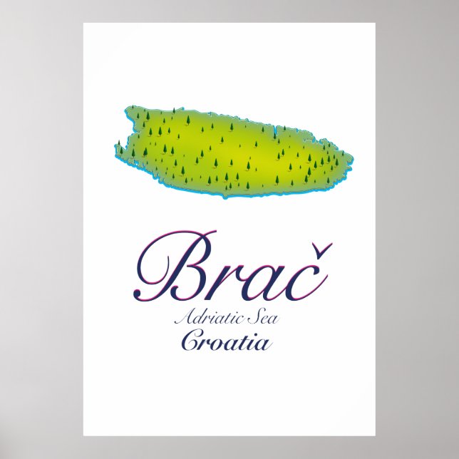 Póster Mapa de Brač Adriatic Sea, Croacia (Frente)