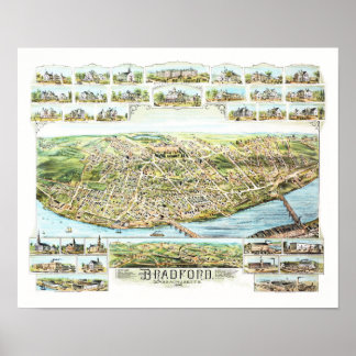 Póster Mapa de Bradford Massachusetts en 1892