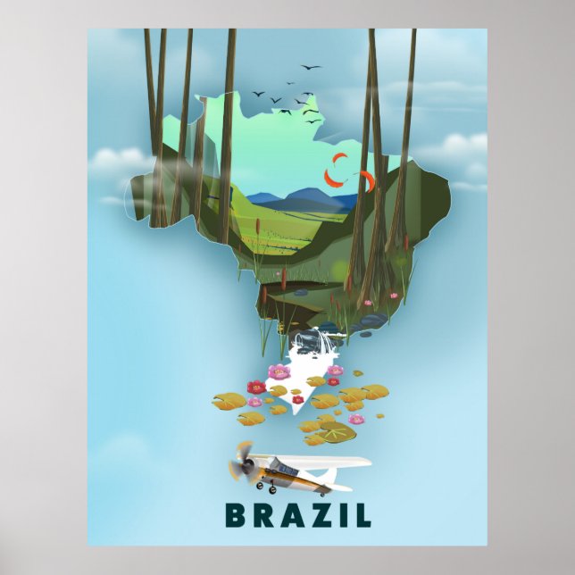 Póster Mapa de Brasil Afiche de viaje ilustrado (Frente)