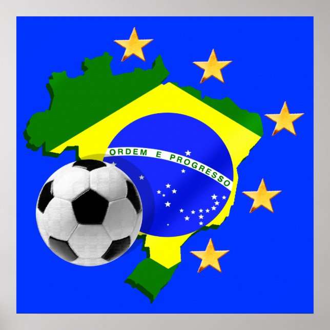 Póster Mapa de Brasil de 5 estrellas dádivas de fútbol (Frente)