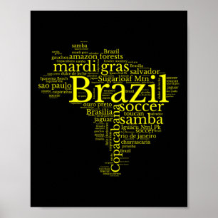 Póster Mapa de Brasil Fútbol Brasileño Copacana Brasil Ho
