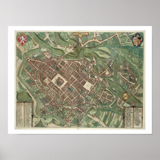 Póster Mapa de Bratislava, de 'Civitates Orbis Terrarum' (Frente)
