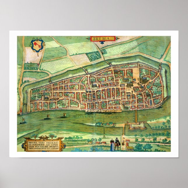 Póster Mapa de Bremen, de 'Civitates Orbis Terrarum' por (Frente)