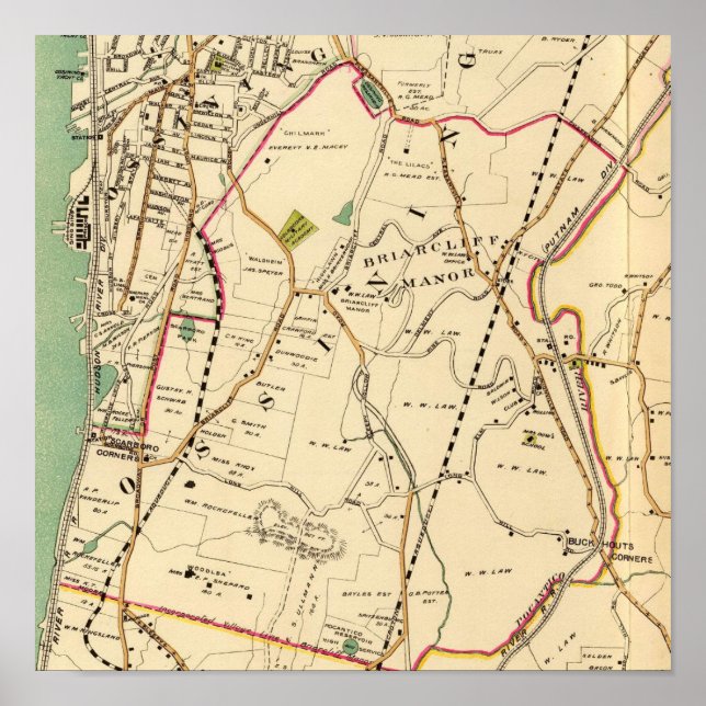 Póster Mapa de Briarcliff Manor, Nueva York, 1908 (Frente)