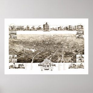 Póster Mapa de Brockton, Massachusetts en 1882