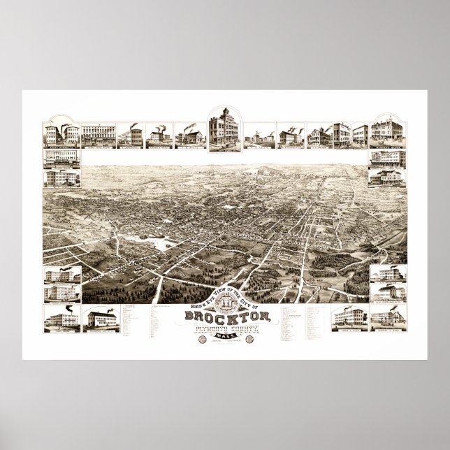 Póster Mapa de Brockton, Massachusetts en 1882 (Frente)