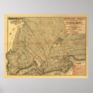 Póster Mapa de Brooklyn de 1874