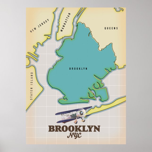 Póster Mapa de Brooklyn en Nueva York (Frente)
