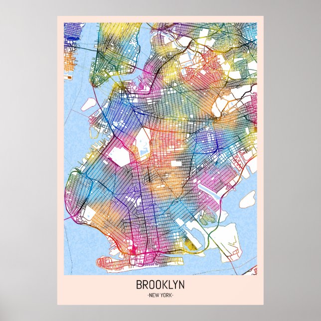 Póster Mapa de Brooklyn en Nueva York (Frente)