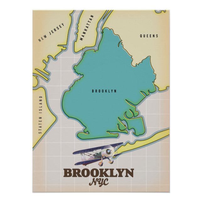 Póster Mapa de Brooklyn en Nueva York (Anverso)