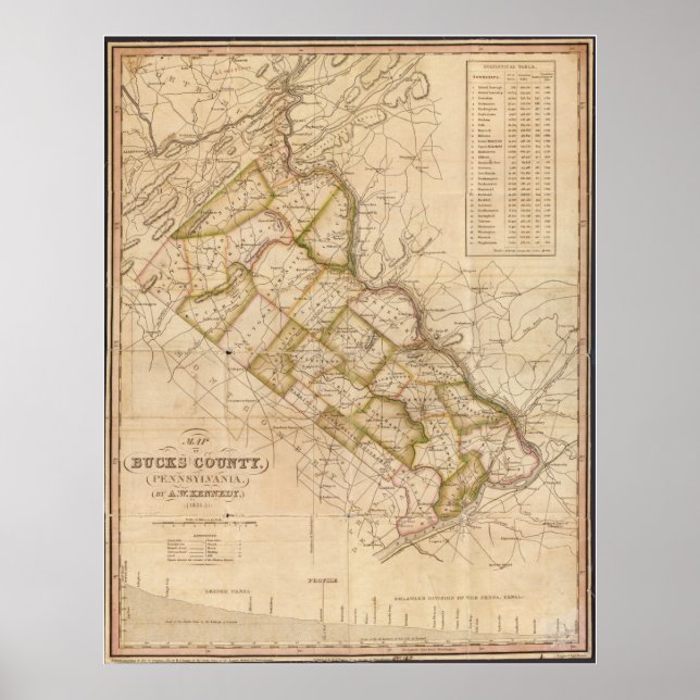 Póster Mapa de Bucks County Pennsylvania 1831 (Frente)