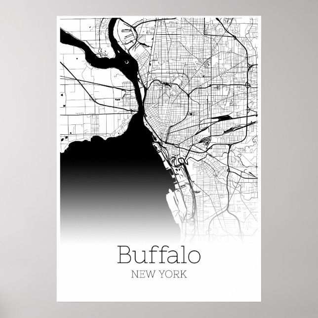 Póster Mapa de búfalos - Nueva York - Poster del Mapa de  (Frente)